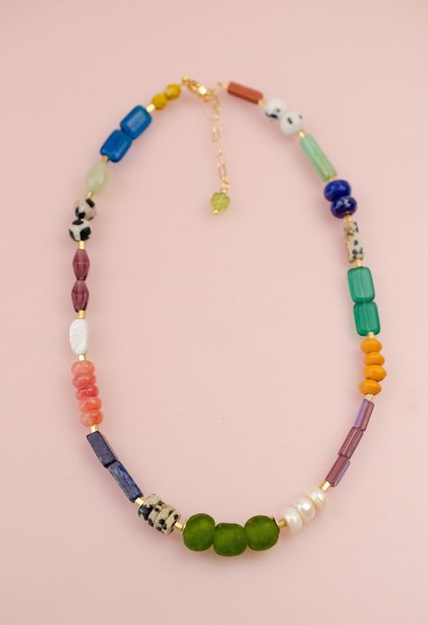 Colorful Beaded Necklace, Gemstone Beaded Necklace, Chunky Beaded Necklace, Handmade Jewelry, Gift for Her, Semi Precious Bead Necklace - Etsy Green Adventure, Charm Necklace Diy, Colorful Beaded Necklace, Pola Gelang, Beaded Necklace Diy, Beaded Jewels, Necklace Chunky, Gemstone Beaded Necklace, Semi Precious Beads