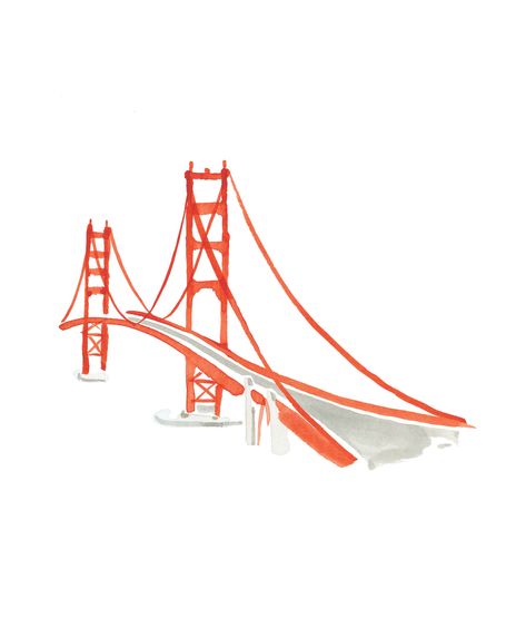 Simple Bridge Drawing, Golden Gate Bridge Illustration, Golden Gate Bridge Watercolor, San Francisco Drawing, Golden Gate Bridge Drawing, San Francisco Illustration, Watercolor Bridge, San Francisco Artwork, Builders Logo