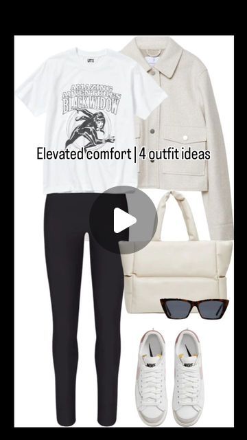 Styled By Anya M on Instagram: "Elevated comfort: Comfy outfits, perfect for Sundays! For this type of look, you just need formula for the base of your outfit, such as: black leggings, white t-shirt and comfortable sneakers. To that you can add some pop of color with fun crossbody bag or sunglasses. The rest is up to you: your favorite jacket, denim jacket or even a blazer that is more casual. 

...

#outfitideas #styleinspiration #outfitcombos #outfitinspiration #popofcoloroutfit #colorfuloutfit #brunchoutfit #sundayoutfit #waystowear #casualstyle #virtualstylist #styleinspo #ootd #ootdfashion #simplestyle #easylooksready" Jacket Denim, Virtual Stylist, Brunch Outfit, Comfortable Sneakers, Pop Of Color, Colourful Outfits, White T Shirt, Ootd Fashion, Comfy Outfits