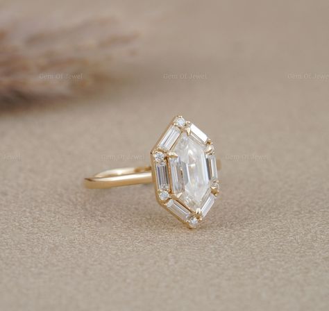 Dutch Marquise Step Cut Moissanite Ring With Side Baguette Moissanite Ring, Hexagon Shape Diamond Ring, Dutch Marquise Step Cut Ring for Her - Etsy Canada Unique Diamond Cut Engagement Ring, Dutch Marquise Diamond Ring, Marquee Wedding Ring, Marquise Bezel Engagement Ring, Bezel Marquise Engagement Ring, Dutch Marquise Engagement Ring, Dutch Marquise Ring, Hexagon Ring Engagement, Marquise Diamond Ring Vintage