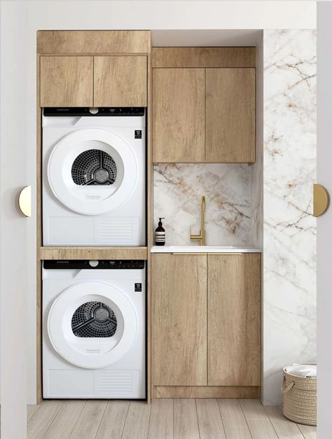 Cabinet For Stackable Washer And Dryer, Laundry Sink Cabinet Ideas, Laundry Room With Sink Design, Laundry Wall Cabinets, Small Apartment Kitchen Ideas Layout, Very Small Laundry Room Ideas, Laundry Cabinet Ideas, Wooden Laundry Room, Wash Cabinet