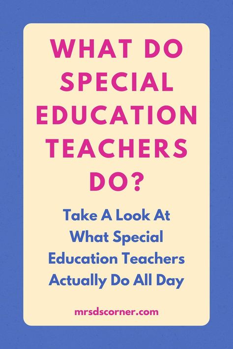 If you are a new teacher thinking about teaching special education or just have ever found yourself wondering "what does a special education teacher do all day?" this blog post is for you. It will give you a glimpse of a special education teacher's day from data collection, writing IEPs, working on IEP goals, collaborating with general education teachers, parent communication, to holding IEP meetings and so much more. Writing Ieps, Special Education Organization, Teacher Sayings, Teacher Awards, Iep Meetings, Teaching Philosophy, Education Tips, Co Teaching, Special Ed Teacher