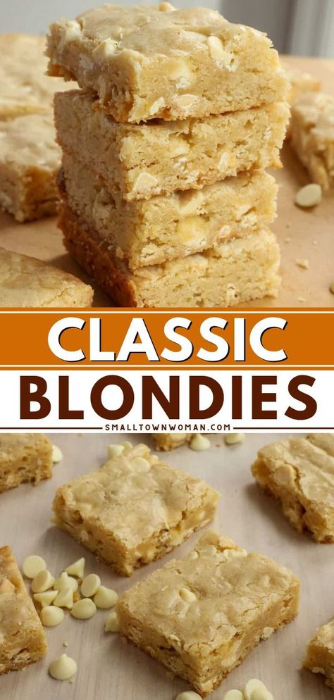 Nothing beats the Classic Blondies! Pantry ingredients are all you need for this simple sweet treat. Chewy and rich in vanilla flavor, these homemade blondies are amazing. Bake up a batch of this easy dessert recipe for parties, potlucks, and more! Homemade Blondies, Blondies Recipe Easy, Brownies Recipe Homemade, Pantry Ingredients, Blondies Recipe, Cookies Healthy, Easy Dessert Recipe, Dessert Bar Recipe, Vanilla Flavor