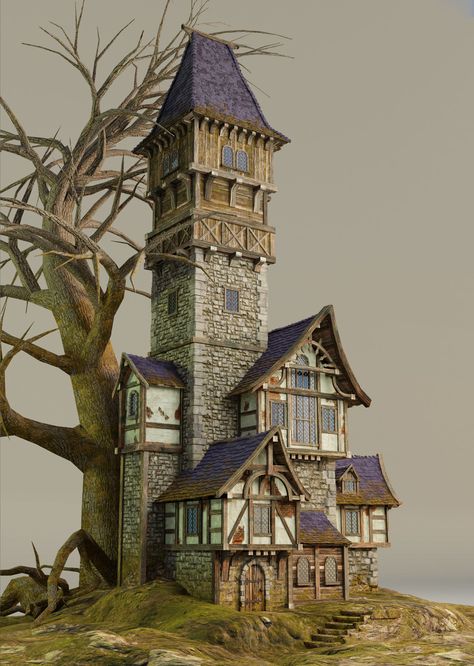 Castle Keep Layout, Medieval Tower Concept Art, Valheim Tower, Enshrouded Build, Medieval Concept Art, Medieval Fantasy House, Castle Style Homes, Medieval Library, Tiny Glade