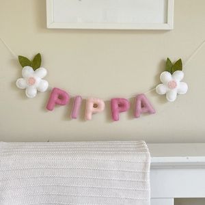 Banner Flower, Name Garland, Felt Name Banner, Floral Nursery Decor, Felt Name, Girl Nursery Decor, Felt Banner, Felt Letters, Name Banner