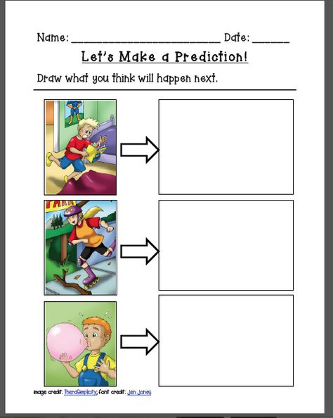 New Resource! A BIG Thank You to Hailey! Making Predictions First Grade, Making Predictions Kindergarten, Making Predictions Worksheet, Prediction Activities, Inferencing Pictures, Making Predictions Activities, Inferring Lessons, Reciprocal Reading, Predicting Activities