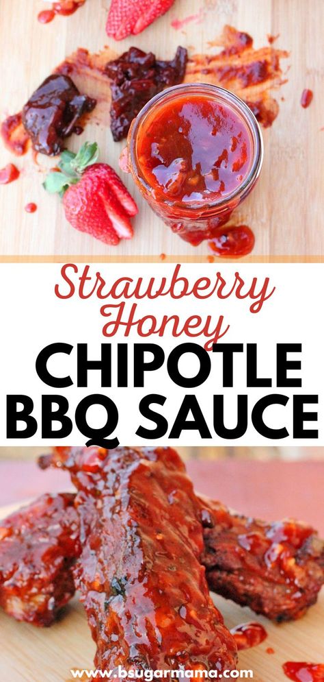 Strawberry Chipotle Bbq Sauce, Strawberry Bbq Sauce Recipes, Strawberry Bbq Sauce, Honey Bbq Sauce Recipe, Chipotle Bbq Sauce, Strawberry Honey, Cannibis Recipes, American Foods, Freezer Food