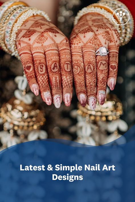 Nails Inspiration For Wedding, Nail Extension With Mehendi, Nail Inspiration For Wedding, Nel Art Design For Bridal, Nail Art For Bride Perfect Wedding, Gel Nail Art Designs For Wedding, Nail Arts For Engagement, Latest Bridal Nail Art Designs, Nails Design For Engagement Bride