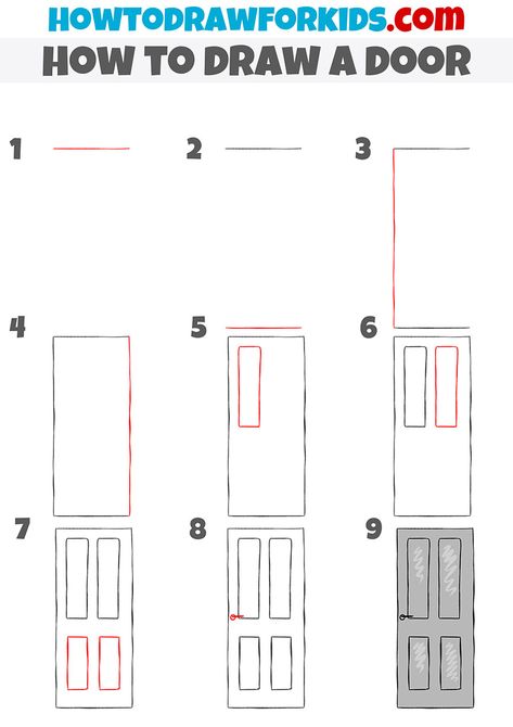 how to draw a door step by step How To Draw Doors Step By Step, How To Draw A Door, Door Drawing Sketch, Draw Objects, Procreate Designs, Aesthetics Art, Art Aesthetics, How To Draw Steps, Art Composition