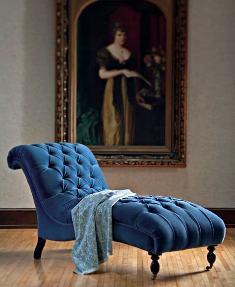 blue velvet chaise by mitchell gold via trad home Blue Velvet, Baby! Velvet Chaise Lounge, Chaise Lounges, Makassar, White Houses, Chaise Lounge Chair, Take A Seat, Sofas And Chairs, Traditional House, Blue Velvet