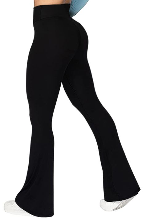 PRICES MAY VARY. ✔Made From Premium Composite - The flare yoga pants feature an excellent combination of 92% Polyester 8% spandex to achieve optimal elasticity, soft texture, lightweight and non-see through. ✔Fashion Design - Flare Leg allow you to move without restriction, pants hem can be cut arbitrarily, effectively helps hide the defects of the calf, and creates the contour and slender appearance of the popular line. With a high-waist belt design to trim the waist line and visually elongate Lululemon Flair Leggings, Lulu Black Leggings, Amazon Flare Leggings, Cute Winter Pants, Flared Leggings Aesthetic, Lululemon Flares, Flair Leggings Outfit, Baggy Leggings, Cloud Leggings