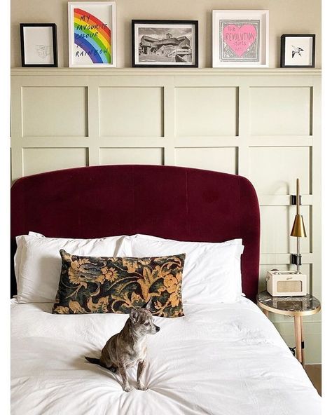 Image credit: Emma Jane Palin Red Headboard Bedroom, Burgundy Headboard, Headboard Bedroom Ideas, Guest Bedroom Colors, Red Headboard, Bedroom Revamp, Grey Bedroom Design, Headboard Bedroom, Monochrome Bedroom