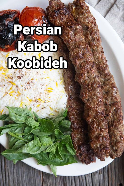 Persian Meat Recipes, Persian Beef Recipes, Persian Beef Kabob, Turkish Kabob Recipes, Persian Kebab Koobideh, Middle Eastern Meat Recipes, Ground Beef Kabob Recipes, Kubideh Recipe, Beef Kafta Kabob Recipe