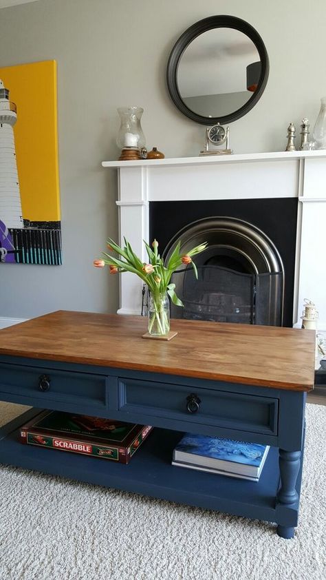 29 DIY Painted Coffee Table Ideas and Tips - GoTinySpace Hale Navy Coffee Table, Blue And Wood Coffee Table, Retro Coffee Table Makeover, Coffee Table With Drawers Makeover, Slate Blue Furniture, Dark Blue Coffee Table, Refurbished Wood Table, Repainting Coffee Table Ideas, Coffee Table Before And After