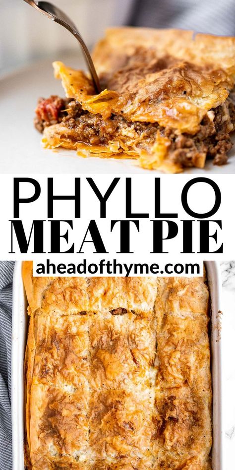 Greek Meat Pie Phyllo Dough, Phyllo Dough Hand Pies, Beef Phyllo Recipes, Appetizer Recipes With Phyllo Dough, Ground Beef Phyllo Recipes, Phyllo Dough Meat Pie, Easy Philo Dough Recipes, Beef Pastry Recipe, Phyllo Savory Recipes