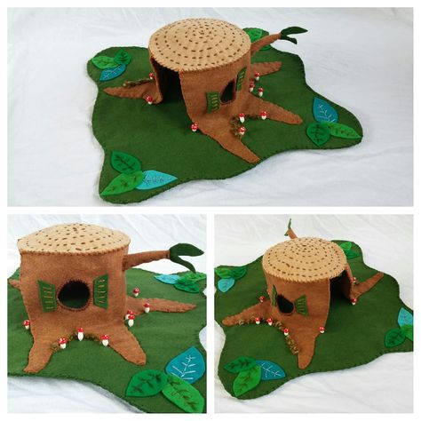 Play Mat Diy, Camping Craft, Round Windows, Felt Play Mat, Red Mushrooms, Felt House, Hollow Tree, Eco Art, Mini Mundo