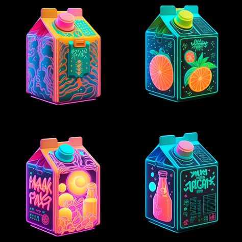 Cyberpunk Food, Halloween Cyberpunk, Japanese Fruit, Tech Tattoo, Fruit World, Milk Cartons, Food Branding, Drink Labels, Anime Food