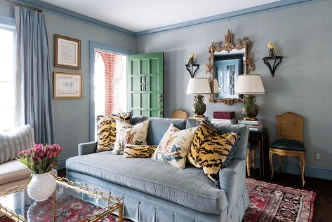 Colorful French Home Decor, English Eclectic Living Room, Colorful Pillows On Couch Living Room, Two Different Color Sofas In Living Room, How To Mix And Match Sofas Living Rooms, Eclectic Luxury Living Room, Eclectic Grand Millennial Style, Mixing Textures Living Room, English Country Family Room