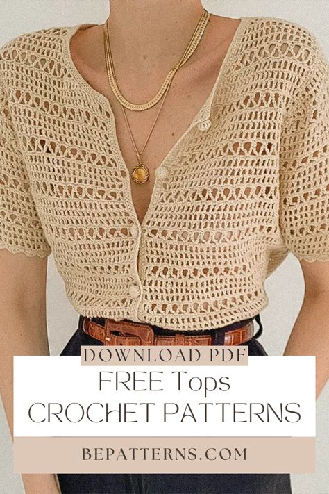 Trendy Free Crochet Tops Patterns for girls 2023 - Crochet Pattern Free Crochet Shirt Patterns For Women, Crochet Tops Free Patterns Tutorials, Flower Crochet Top Pattern, Crochet Patterns Shirt, Free Crochet Shirt Patterns, Crochet Bolero Pattern Free, Free Crochet Top Patterns, Minimalist Crochet, Crochet Top Free Pattern