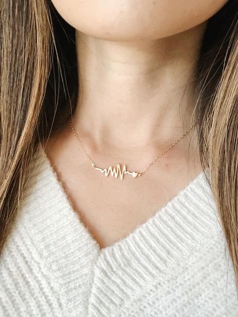 Gold Heartbeat Necklace - Heart Beat Pendant Necklace, Jewelry Gift Idea for Nurse, Dainty Gold Neck Heartbeat Jewelry, Heartbeat Necklace, Crescent Necklace, White Jewelry Box, San Ramon, Dainty Gold Necklace, Heart Beat, Necklace Heart, Minimal Jewelry