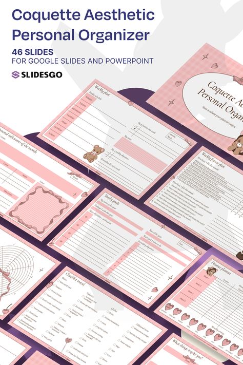 Coquette Aesthetic Personal Organizer I Google Slides & PowerPoint Presentation Template Aesthetic Powerpoint Templates, Powerpoint Slide Templates, Presentation Maker, Teacher Toolkit, Powerpoint Tutorial, Cute Background, Pink Cartoon, Background Printable, Icebreaker Activities