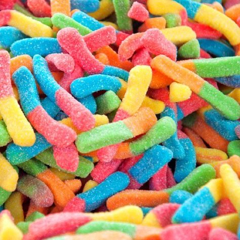 Sour Worms, Sour Gummy Worms, Gummy Worms, Rainbow Food, Food Wallpaper, Sour Candy, Favorite Candy, Colorful Candy, Fruit Snacks