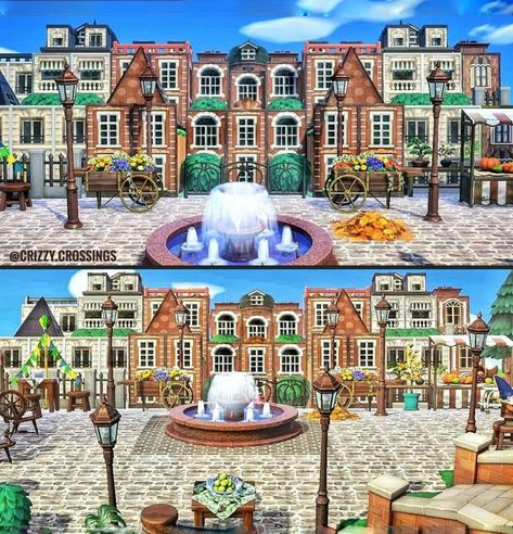 European City Acnh, Amsterdam Animal Crossing, Acnh European Citycore Entrance, Animal Crossing Square Ideas, Acnh European Town, Paris Animal Crossing, Animal Crossing European Town, Acnh European Island, European Acnh