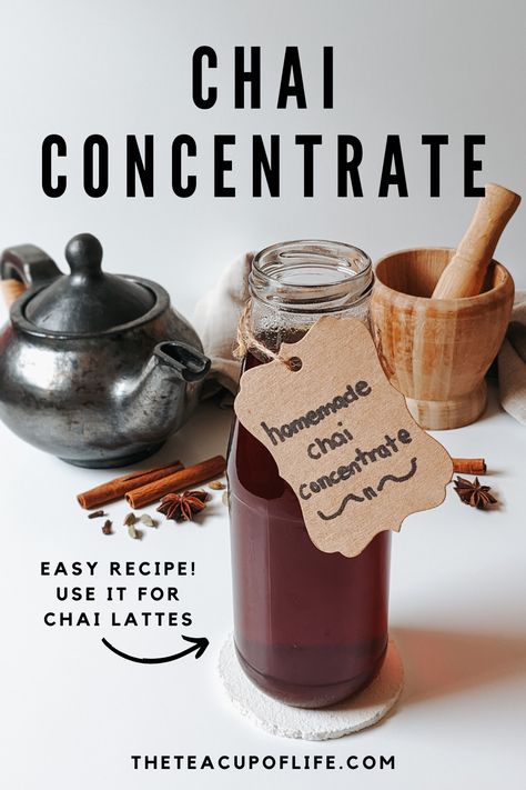 This easy chai concentrate recipes will have you making quick chai lattes in no time! Simmer aromatic whole spices and strong Indian black tea together to create a chai concentrate that is very fragrant and flavourful. Just add milk to make a chai latte! Chai Tea Concentrate Recipe, Chai Concentrate Recipe, Tea Concentrate Recipe, Chai Concentrate, Chai Tea Latte Recipe, Homemade Chai Tea, Chai Spice Mix, Tea Together, Homemade Chai