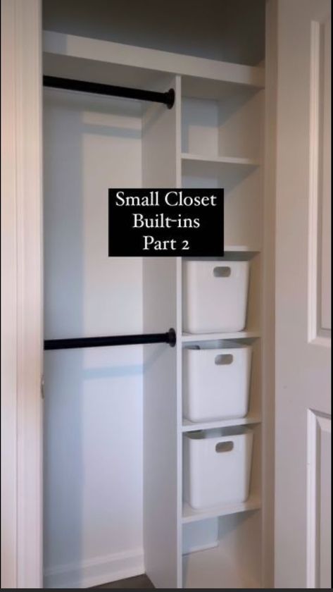 Closet System For Small Closet, Small Closet Shelving Ideas Diy, Diy Small Bedroom Closet Ideas, Half Closet Organization, Diy Closet Small Spaces, Diy Small Closet Shelves, Small Hall Closet Organization Ideas, Small Diy Closet Ideas, Shelves In Small Closet