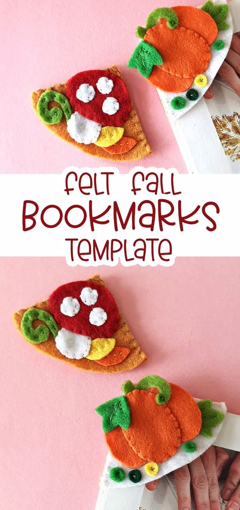 Felt Fall Bookmarks (free template) Felt Bookmark Pattern, Felt Bookmarks Diy, Fall Bookmarks, Autumn Bookmark, Felt Glue, Felt Bookmark, Turkey Pattern, Fall Sewing, Corner Bookmarks