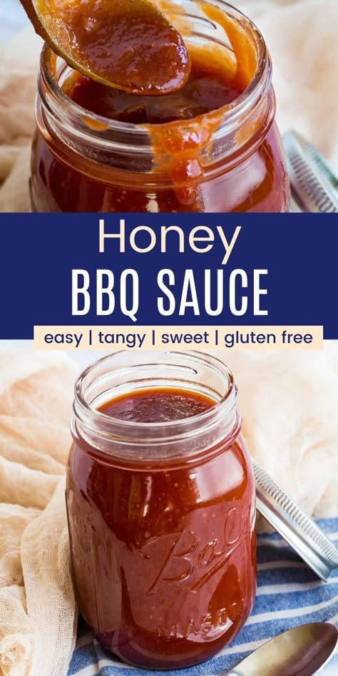 Homemade Honey BBQ Sauce adds the perfect balance of sweet and tangy to your favorite barbecue dishes. So easy to make and better than anything from a bottle. No ketchup in this recipe! Sweet Honey Bbq Sauce, How To Make Honey Bbq Sauce, Easy Honey Bbq Sauce, Honey Barbecue Sauce Recipe, Bbq Sauce With Honey, Bbq Sauce Homemade No Ketchup, No Ketchup Bbq Sauce Recipe, Bbq Sauce No Ketchup, Homemade Honey Bbq Sauce