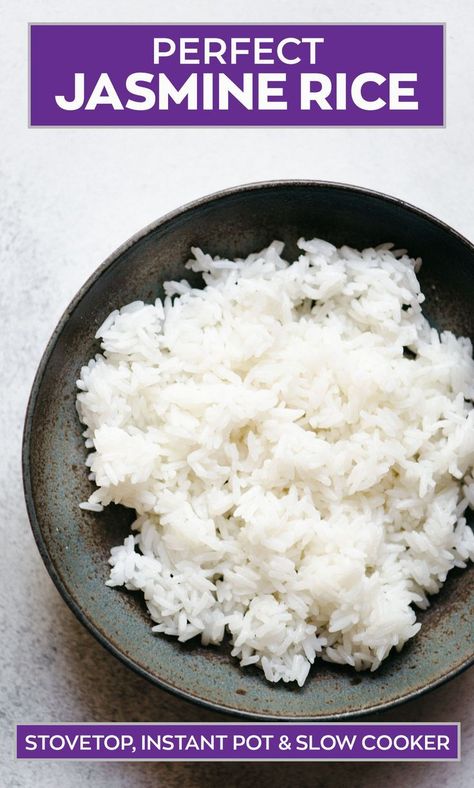 Jasmine Rice Stovetop, Japanese White Rice, Cook Jasmine Rice, Perfect Jasmine Rice, Rice In Crockpot, Culinary Basics, Jasmine Rice Recipes, White Rice Recipes, Rice On The Stove