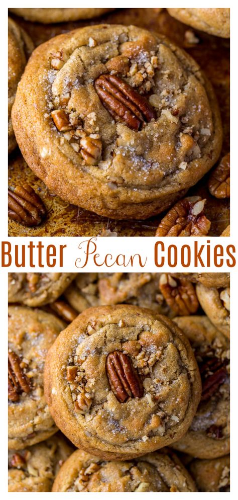 Brown Butter Pecan Cookies, Cookies With Pecans, Pecan Cookie, Pecan Desserts, Butter Pecan Cookies, Pecan Cookies, Baking Recipes Cookies, Pecan Recipes, Butter Pecan