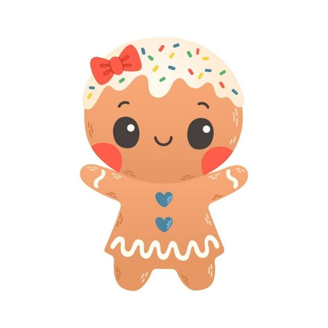 Holiday gingerbread woman cookie. Cookie in shape of woman with colored icing. Happy new year decoration. Vector illustration in flat style Happy New Year Decoration, Gingerbread Woman, Coloured Icing, Cute Ginger, Gingerbread Lady, Cookie Decorating Party, Gingerbread Christmas Decor, New Year Decoration, Gingerbread Girl