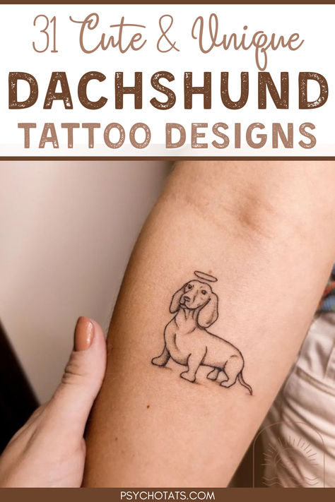 dachshund tattoos Dauchsands Tattoo Outline, Dachshund Tattoo Minimalist, Tiny Dog Tattoos, Dauchsands Tattoo, Weenie Dog Tattoo, Sausage Dog Tattoo, Wiener Dog Tattoo, Dog Mom Tattoo, Dog Kennel Inside