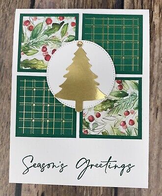 Stampin Up Season's Greetings Card Kit Gold Christmas Tree ~ Makes 6 Cards Green  | eBay Stampin Up Christmas Tree Punch Cards, Small Christmas Cards Handmade, Splitcoast Stampers Cards Galleries, Scrap Paper Christmas Cards, Christmas Card Stampin Up Ideas, Cards With Tags On Them, Corner Bookmarks Paper, Hand Stamped Christmas Cards, Simple Stampin Up Christmas Cards