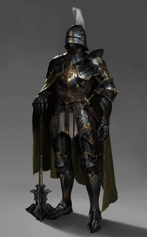 "Black Knight" by Inyoung Kim Dnd Black Knight, Gothic Armor Art, Black Armor Knight, Black And Gold Knight, Black Knight Fantasy Art, Knight Armor Art, Black Knight Armor, Black Knight Art, Fantasy Knight Armor