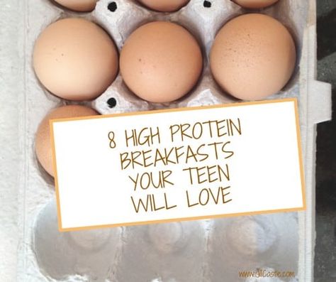 It can be really hard to get teens to eat breakfast, let alone a high protein one. They say no. Run out the door. Have no time for it. Or, they aren’t hungry.  The excuses go on and on.  Learn how to add more protein to your teen’s breakfast so he can grow, regulate his appetite, build muscle and more!  https://jillcastle.com/teenager-nutrition/8-high-protein-breakfasts-teen/  #thenourishedchild #childhoodnutrition #highproteinbreakfasts #teens Breakfast Ideas For Teens, High Protein Breakfasts, Protein Breakfasts, Breakfast Smoothie, Breakfast Ideas, High Protein, Smoothie, Castle