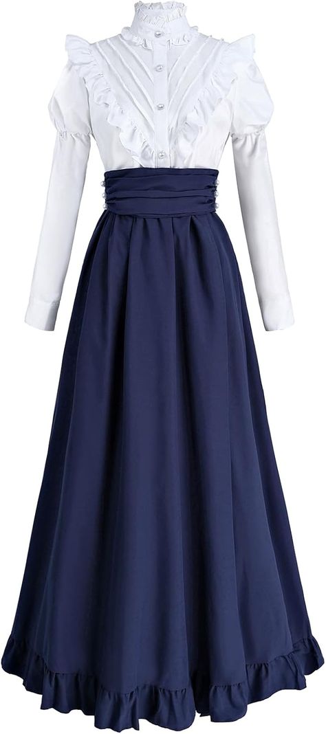 Amazon.com: FCCAM Victorian Dress for Women 1800s Classic 2-Piece Renaissance Dress Costume Navy Blue XXL : Clothing, Shoes & Jewelry Ball Gown Costume, 1890s Dress, Gown Costume, Edwardian Costumes, Blue Ball Gown, Blue Ball Gowns, Blazer And Skirt, Dress Costume, Costume Dress