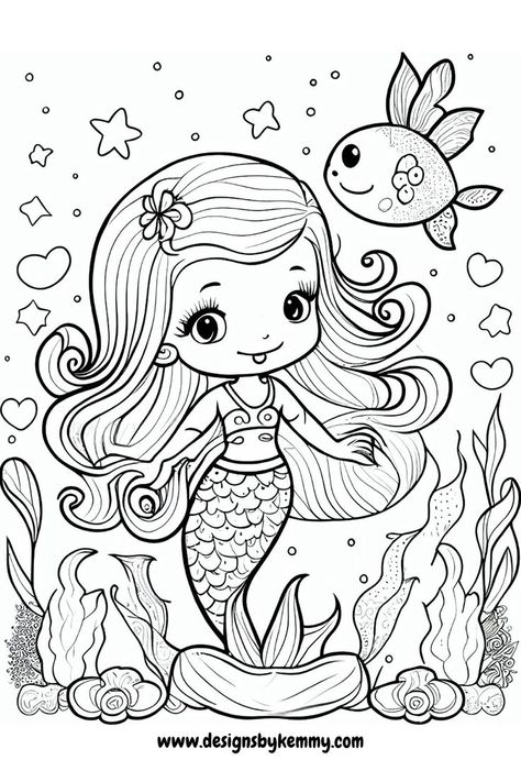 Mermaid Coloring Pages |  Designs By Kemmy Fargelegging For Barn, Fairy Coloring Book, Disney Princess Coloring Pages, Barbie Coloring Pages, Barbie Coloring, Prințese Disney, Pahlawan Marvel, Mermaid Coloring Pages, Princess Coloring Pages