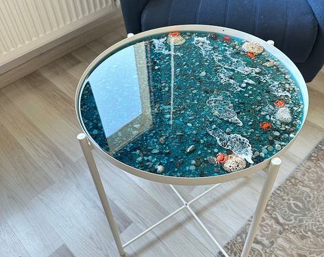 Ocean Resin Wave Coffee Side Table Hawaii Beach Round Mid Century Modern Table Furniture and Decor Hawaiian Decor Gift - Etsy Turkey Mid Century Modern Round Table, Seashell Resin Table, Epoxy Resin Table Seashells, Coastal Accent Table, Epoxy Resin Table Beach, Blue Resin Table, Resin Ocean Table Top, Boat Table, Coffee Side Table