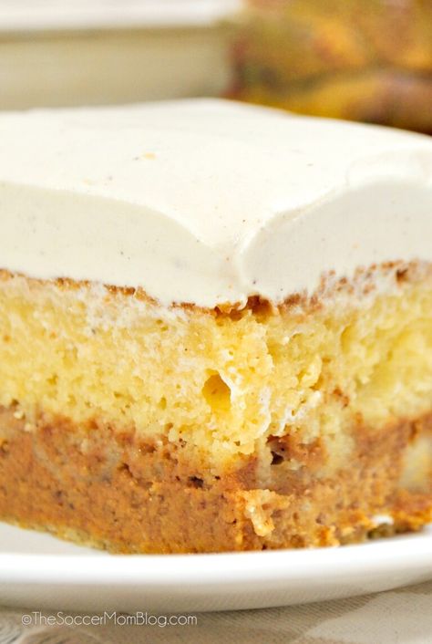 This Pumpkin Magic Cake is a delightful dessert surprise, with layers of pumpkin pie and moist yellow cake that magically form as it bakes. Pumpkin Layer Magic Cake, Pumpkin Surprise Cake, Pumpkin Poke Cake With Yellow Cake, Pumpkin Cake Recipes With Yellow Cake, Pumpkin Crisp Yellow Cake, Pumpkin Layer Cake Recipes, Moist Pumpkin Cake Recipes, Pumpkin Custard Cake, Pumpkin Dump Cake Recipe Yellow Cake