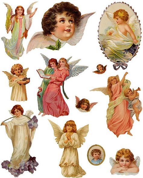 free collage sheet Use with glass tiles, tray pendants for jewelry, fridge magnets, wood shapes @ecrafty #ecrafty Angels With Wings, Grafika Vintage, Victorian Angels, Free Collage, Victorian Scrap, Angel Images, Dover Publications, Angel Crafts, Images Vintage