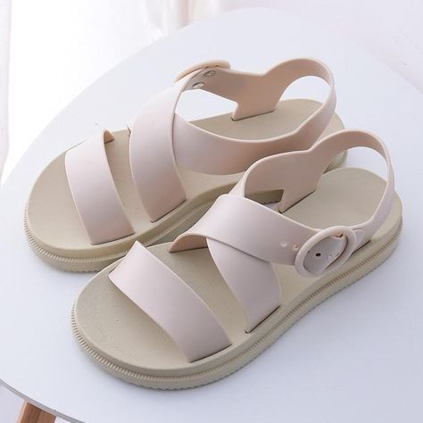 Casual Summer Flats, Kasut Wanita, Jelly Flats, Rubber Sandals, Sandals Flat, Summer Flats, Yellow Shoes, Jelly Shoes, Jelly Sandals