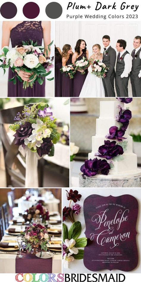 Dark Purple Wedding Palette, Eggplant Wedding Colors, Color Schemes Purple, Plum Wedding Dresses, Dark Grey Wedding, Grey Wedding Colors, Plum Wedding Colors, Plum Wedding Bouquet, Wedding Color Schemes Purple