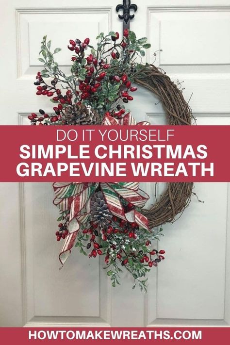 Learn how to make this very popular DIY Christmas Wreath idea. This holiday wreath design is quick to make and sells like hotcakes! Christmas Grapevine Wreath, Diy Grapevine Wreath, Homemade Christmas Wreaths, Grapevine Christmas, Creative Christmas Crafts, Diy Christmas Wreath, Christmas Wreaths Diy Easy, Easy Diy Wreaths, Popular Diy