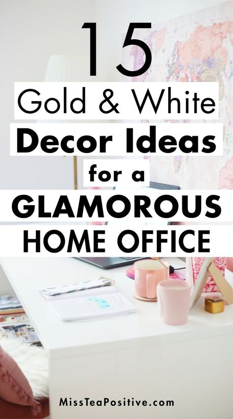 Legal Office Decor Interior Design, Blue Home Office Ideas For Women, Cream Color Office Decor, Small White Office Ideas, Female Desk Ideas, Desk Flowers Office, White Gold Home Office, Office Ideas White Desk, Boss Babe Office Ideas