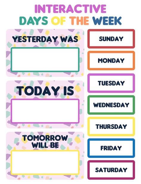 Printable Interactive Days Of The Week Chart Classroom Interactive Days Of The Week Chart, Today Is Printable Preschool, Kindergarten Chart Ideas, Day Chart Preschool, Day Of Week Printable, Days Of The Week Board For Preschool, Learning Days Of The Week Free Printable, Days Of The Week Learning, Days Of The Week Printables Preschool