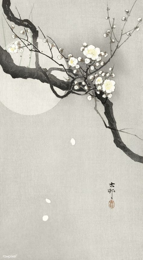 Illustration Japanese, Ohara Koson, Free Illustration Images, Japanese Art Prints, Japanese Wall Art, Moon Art Print, Illustration Botanique, Art Asiatique, Japanese Wall