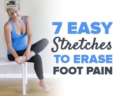 7 Easy Stretches to Erase Foot Pain | Easy, Gentle Sore Feet Remedies, Brooke Moore, Neck Exercise, Core Fitness, Foot Stretches, Healthy Healing, Foot Exercises, Calf Stretches, Back Stretches For Pain